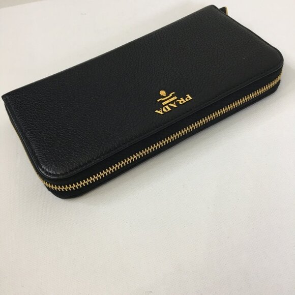 NWB PRADA Zip Around Long Wallet Portafoglio Lampo Nero/Black Leather Authentic - Picture 4 of 16